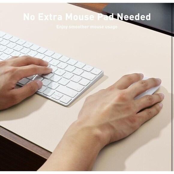 Leather Desk Pad Protector Mouse Pad Office Desk Mat Non-Slip PU Leather Beige - Picture 4 of 8